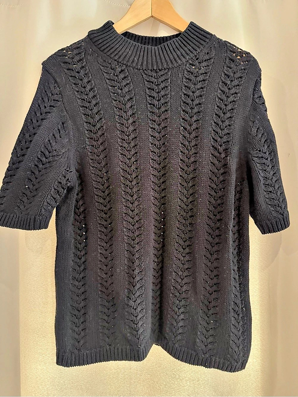 Gap Cable Knit Short Sleeve Sweater Black Size Medium